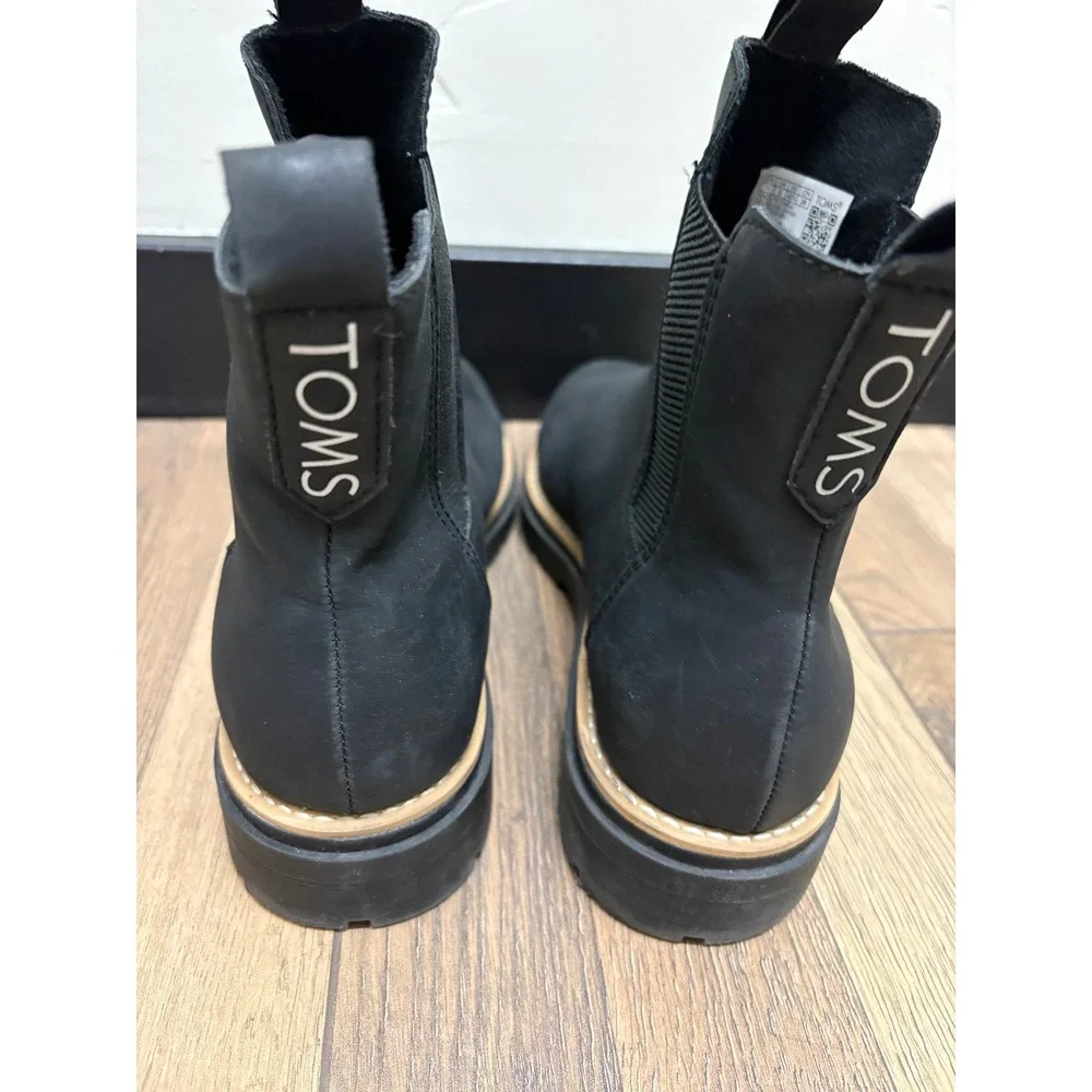 TOMS‎ Laguna Chelsea Boots Mens 11 Black Leather Lug Sole Cap Toe 10018632